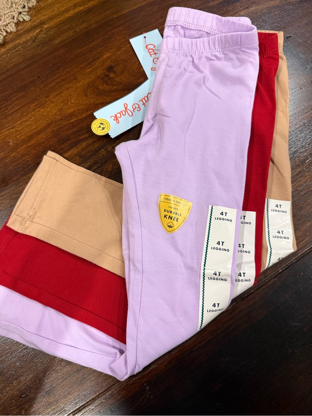 Cat & Jack 4T Leggings - Lavender, Red & Tan